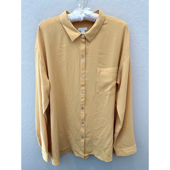 J. JILL | Mustard Yellow Button Down Blouse Long Sleeve Collared Shirt | Size XL - Picture 1 of 7